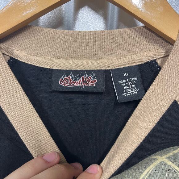 VTG Y2K Grunge Streetwear NWT Long Sleeve Skull Affliction Two Tone Shirt SZ L - Picture 2 of 5